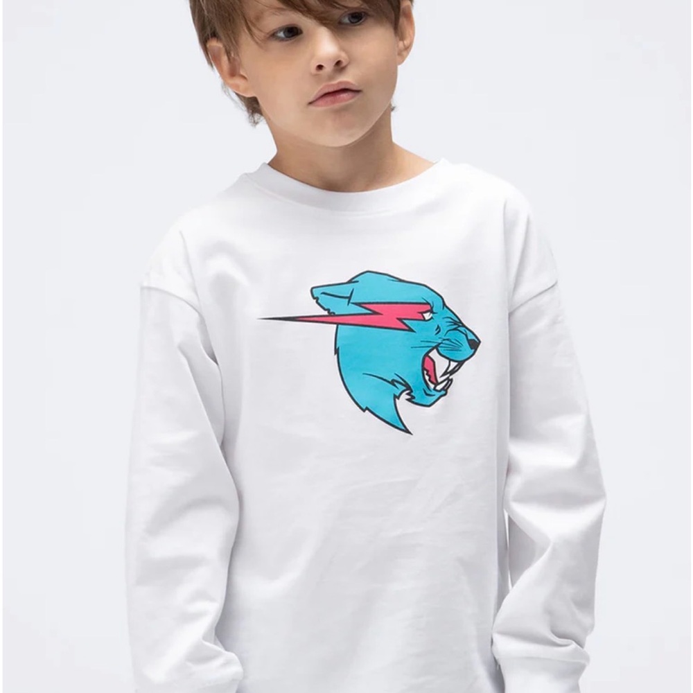 Mr Beast- White Kids Shirt with Blue Mr Beast Graphic